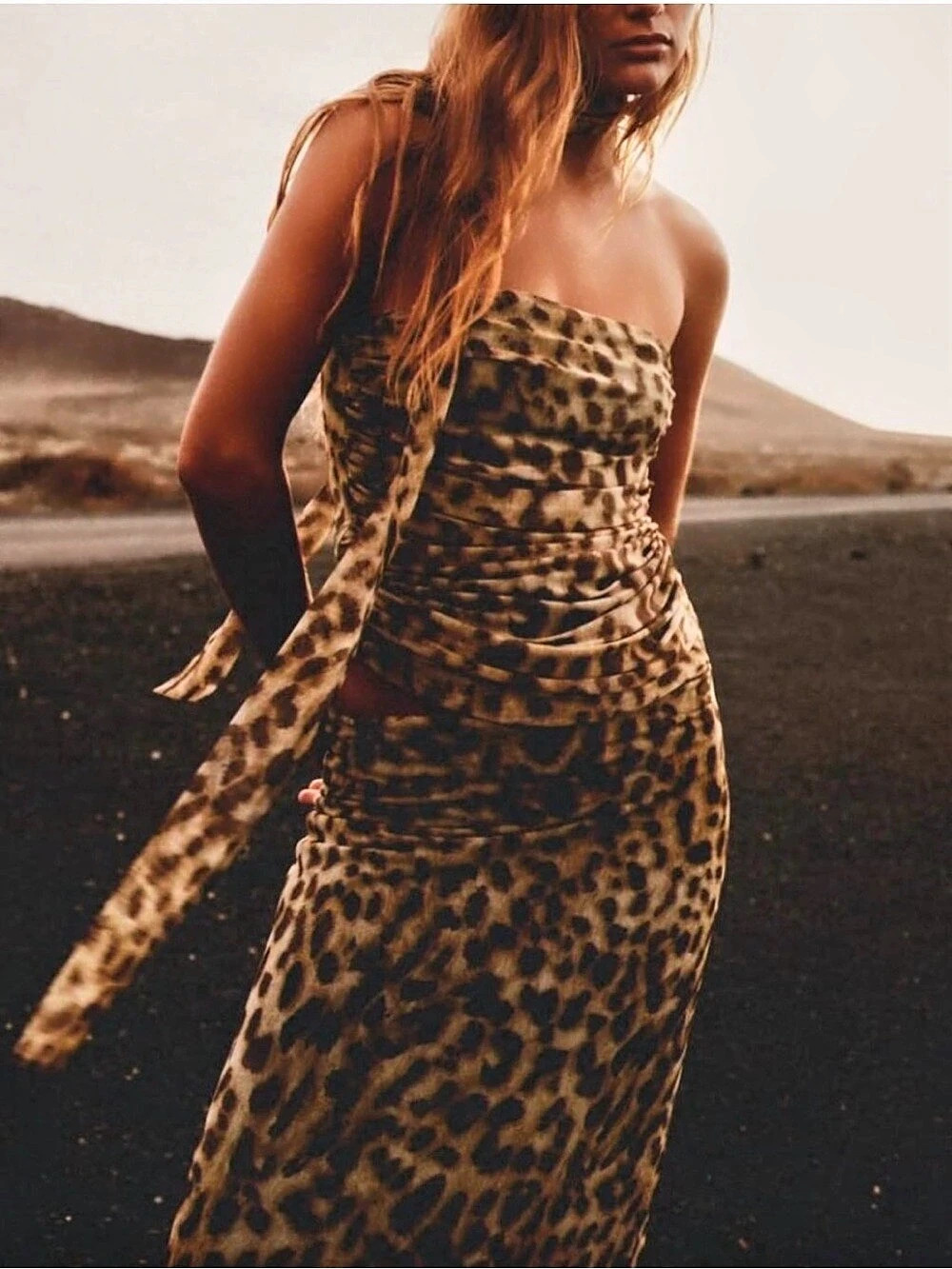 Zara Leopard Print Ruched Camisole in Brown & Black Size Medium